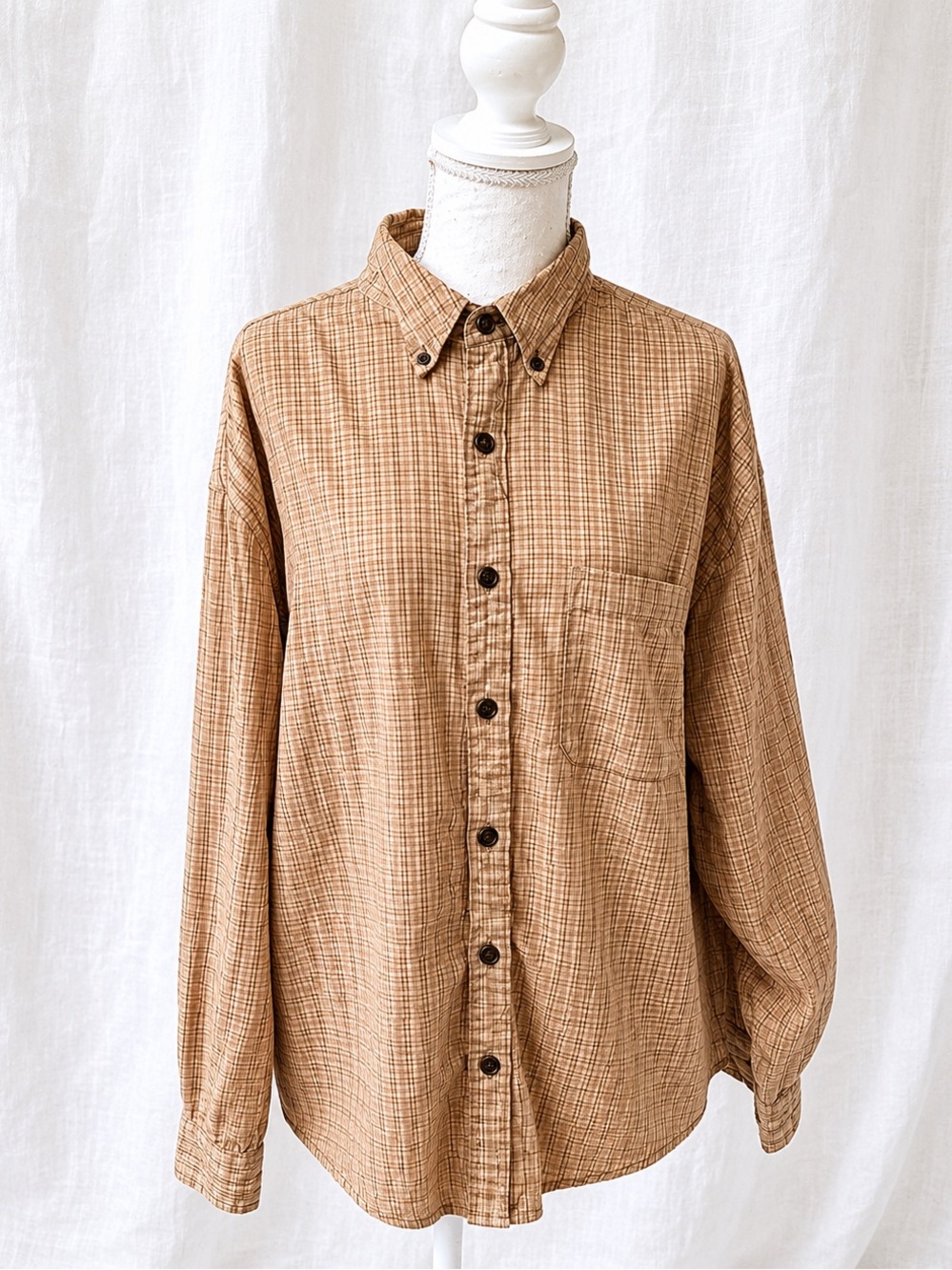 Eddie Bauer Tan Plaid Button-Up Shirt